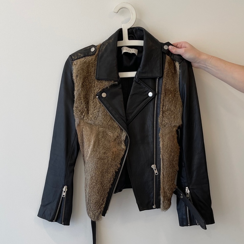 Sandro Leather and Fur Moto Jacket